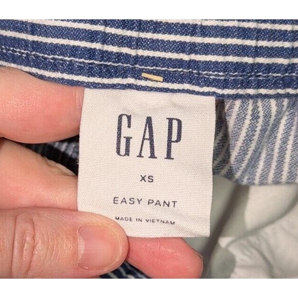 Gap Sz XS Women's Blue White Striped Tie Stretch Waist Cropped Easy Pant Casual - Picture 6 of 7